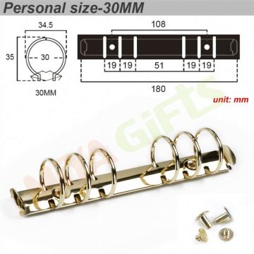 Custom Metal Quality Binders - 19mm to 30mm A6 6 Ring Diary Planner Organizers in Gold, Silver, Rose Gold