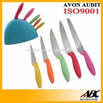 Black Knife Holder And 5pcs Colorful Handle Kitchen Knife Set