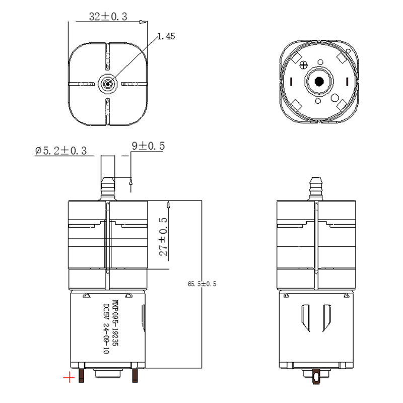 Miniature air pump dimension diagram