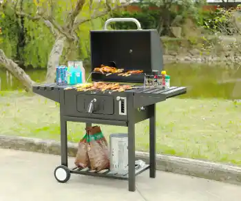 Customizable Black Iron Flambe Trolley: Perfect Outdoor BBQ Grill for Courtyards and Squares