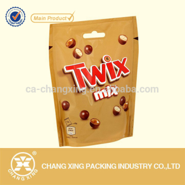 Plastic Stand Up Pouch Chocolate Packaging Bag With Patch Handle