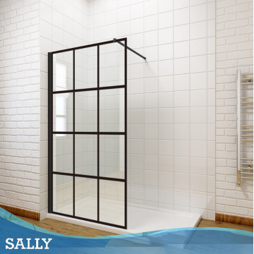 Sally Walk-In Matt-Black Framed Grid Patter