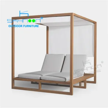 Modern Teak Daybed with Canopy - Luxury All-Weather Outdoor Patio Garden Furniture