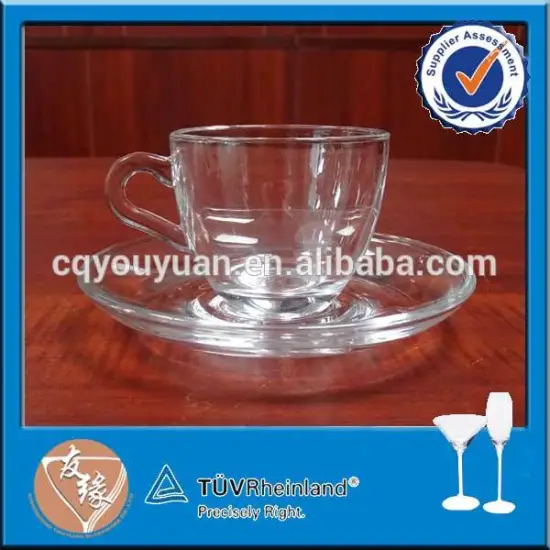 Hot selling 80ml small high flint glass coffee cup and saucer set