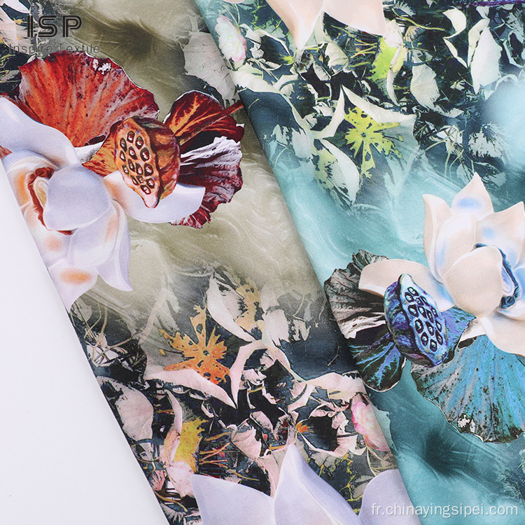 Satin imprimé teint en rayonne à fleurs tissées de haute qualité