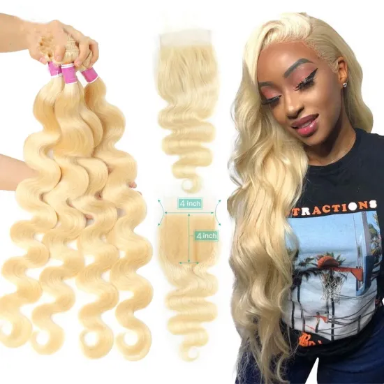 wholesale 613 8A 10A brazilian straight body water deep wave 613 100% virgin human hair bundles with lace frontal closure