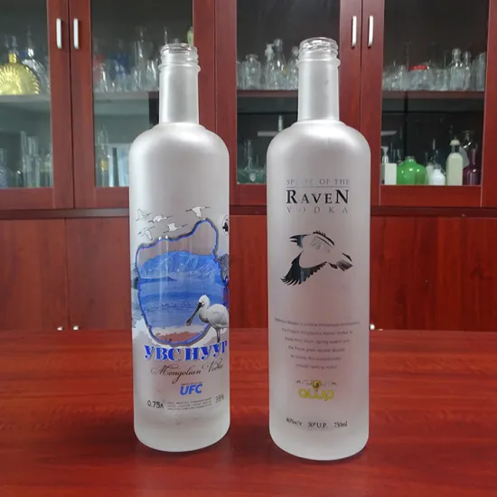 cheap frost white decaled glass gin bottle 750ml screw cap