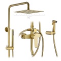 Brass Thermostatic Cold And Hot Single Handle Bath Faucets Brushed Gold Wall Mounted Concealed Shower Set