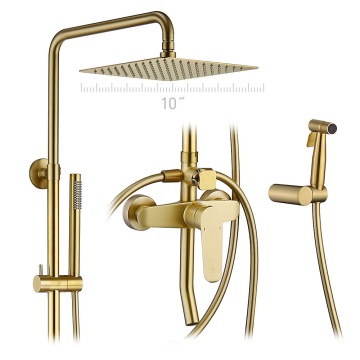 Luxury golden rainfall shower column 4 function brass mixer system bathroom gold shower faucet