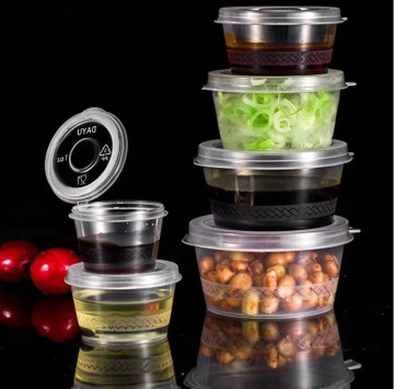 Manufacturer Mini Disposable Plastic Clear Leakproof Hinged Lid Jelly Cup and Sauce Cup for Catering and Restaurant Take-out