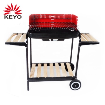 Portable Bbq Windshield Rectangular Charcoal Forest Barbeque Grill With Bottom Wooden Table