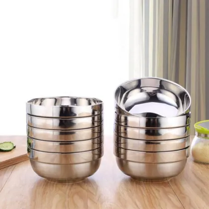 Platinum Double Bowl: 304 Stainless Steel Double Wall Insulated Noodle Rice Bowl