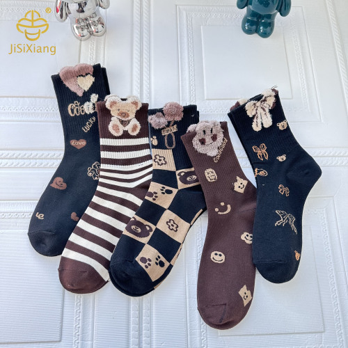 한국 만화 3D 테디 베어 미드 튜브 양말