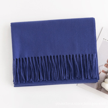 Acrylic Pure Color Fringed Double-Sided Warm Scarf