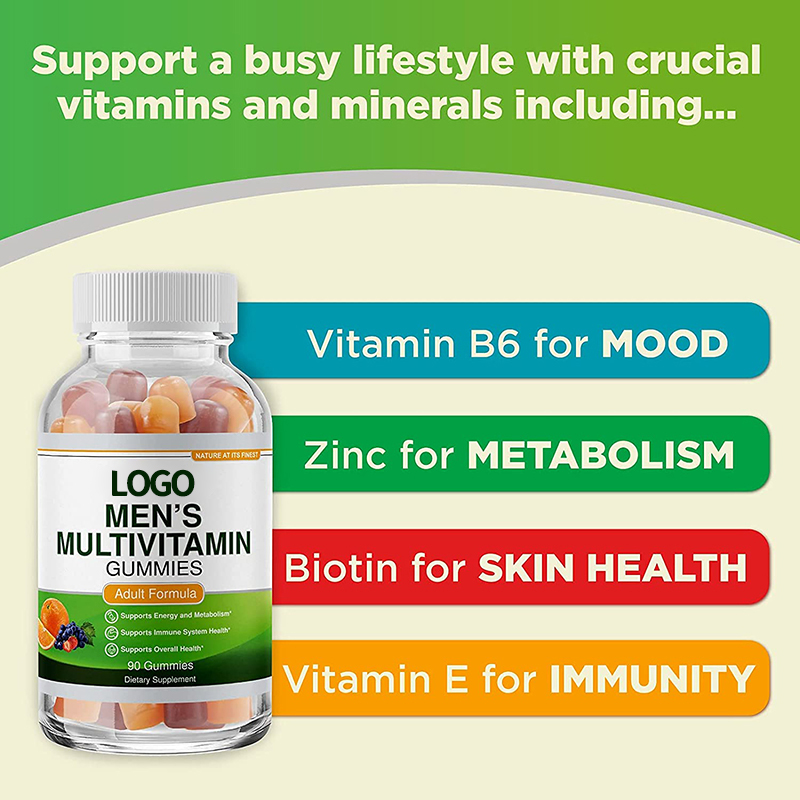 OEM/ODM Vegan Immune Support Multivitamin Gummies with Vitamin A, C, D3, E, B6, B12 for Energy Sipport