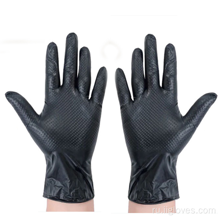 Толстые водонепроницаемые 6 -мил черные нитриловые перчатки с бриллиантом