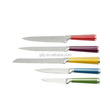 Colorful Stainless Steel Hollow Handle Kitchen Knife Set with Block