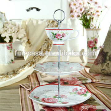 Elegant Style Fine White Porcelain 3-Layer Cake Stand with Square Gift Box