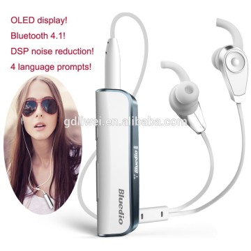 Bluedio i6 clip-On bluetooth earphone with LED display 2015 New products