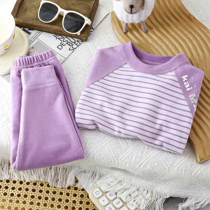 Boys' Autumn-Winter Striped Pajama Set - Family-Friendly Long Pants