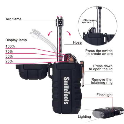 New Rechargeable Flameless Plasma Lighters for Camping, Hiking, Survival, Tactical