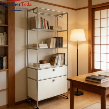 Modern Industrial Modular Storage Cabinet 2 Lockable Doors with Stainless Steel Frame for Hotel, Home Office & Small Spaces