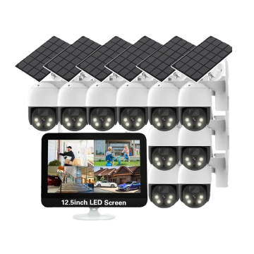 WIFI Solar PTZ IP Camera Kit with 12.5\" Monitor and Auto Tracking for Home Surveillance