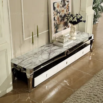 Modern Nordic Marble Top TV Cabinet with Metal Frame