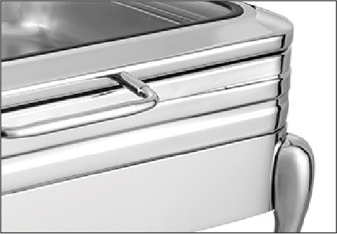 Square stainless steel chafing dish in restaurant