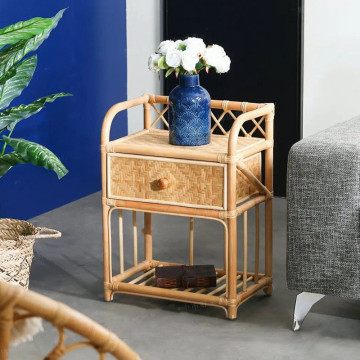 Nordic Simple Rattan Bedside Table for Living Room and Bedroom