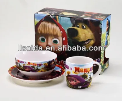 4 pcs ceramic dinner sets with Masha printings