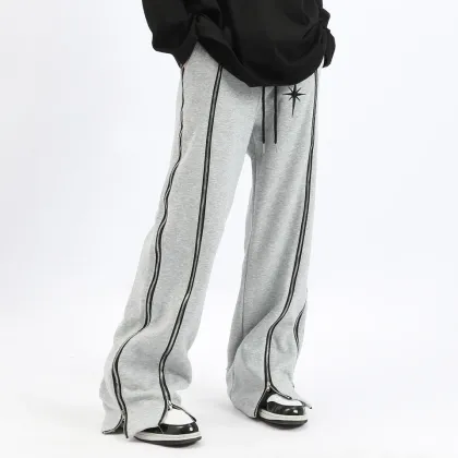 High Quality Fashion Mens Zipper Distressed Raw Edge Flare Sweat Pants Men
