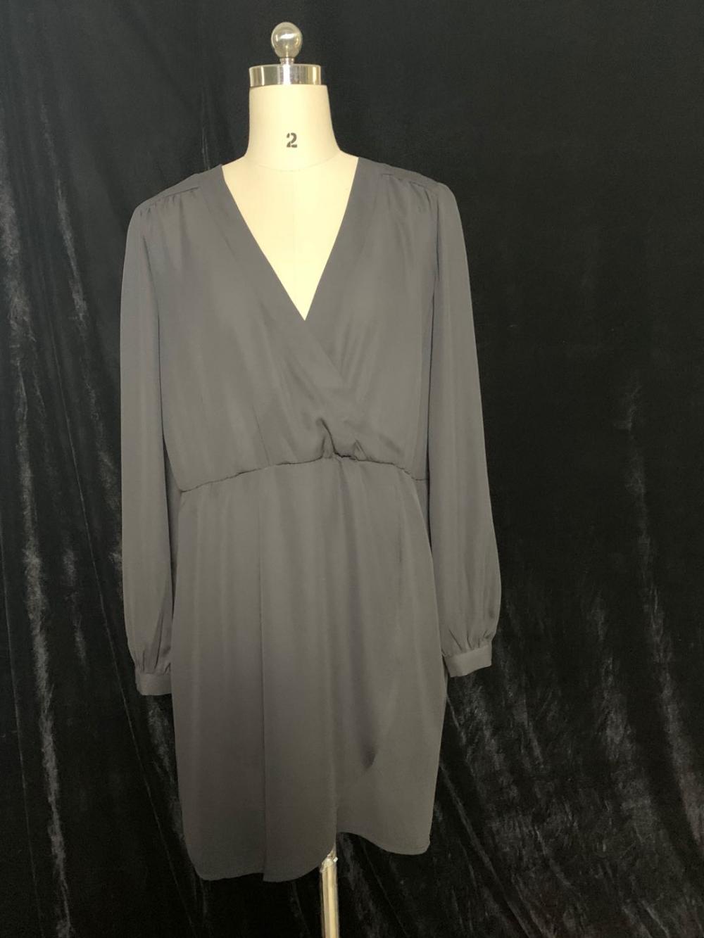 Black V-Neck Long-Sleeved Dress For Women