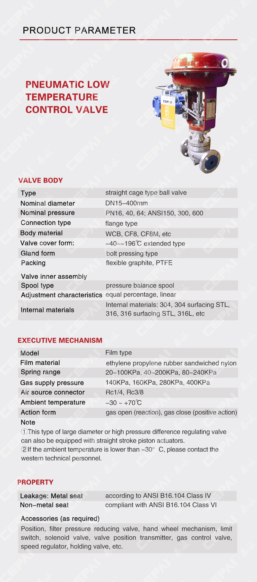 Pneumatic Low Temperature Control Valve