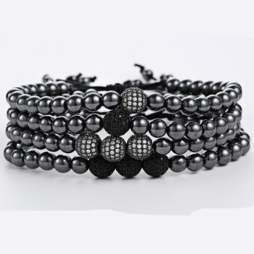 2018 factory wholesale price high quality adjustable 6mm stainless steel beads zircon men bracelet