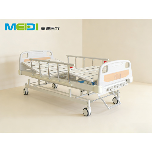 Manual 3-Crank Hospital Bed Perforated Surface, Central Brake System, Premium Headboard