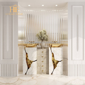 Gold Bathroom Washbasin with Mirror for Villa Hotel