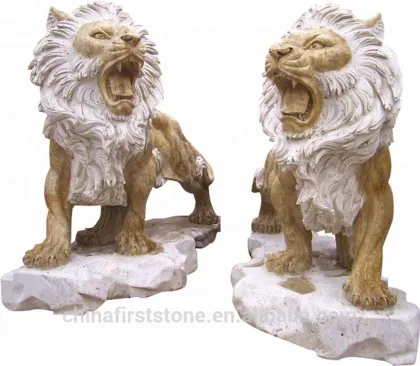 Golden Yellow Marble Chinese Lion Statue