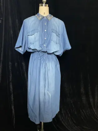 Denim Skirt With Waist Slit For Lady