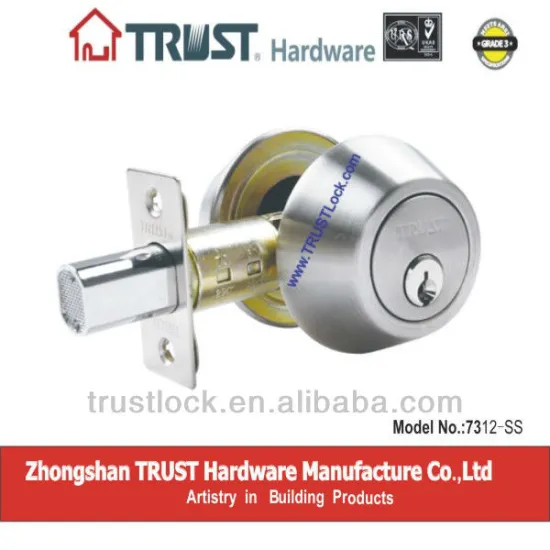 ANSI Grade 3 Double Deadbolt Lock with brass cylinder 7312SS
