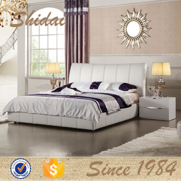 latest double bed designs high quanlity soft bed / PU bed , bedroom set dubai B9011