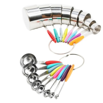 Cucharas de medición de acero inoxidable arcoiris con manijas de silicona no deslizantes
