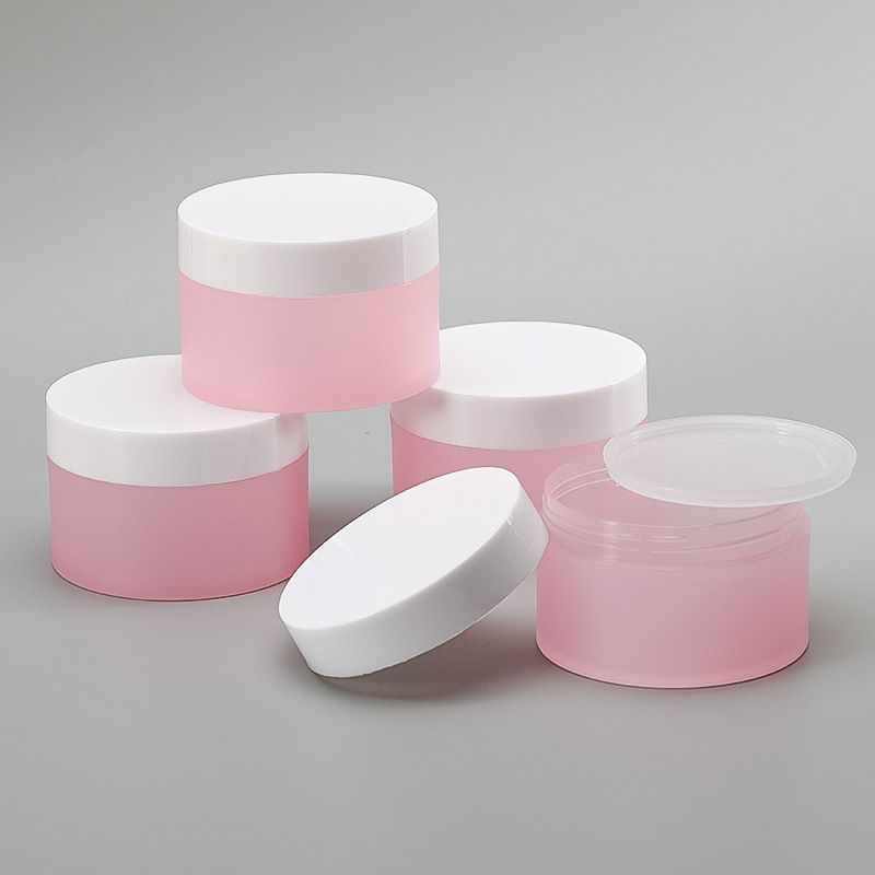 Werksgroßhandel Doppelwand 100 g leere frostierte kosmetische Plastik -Creme -Jar -Rosa -UV -Gel für Gesichtscreme