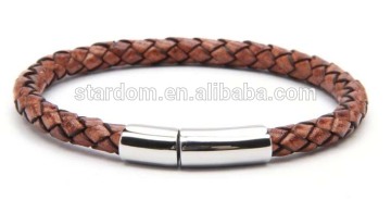 Best design! Men's simple stainless steel clasp leather wrap bracelet