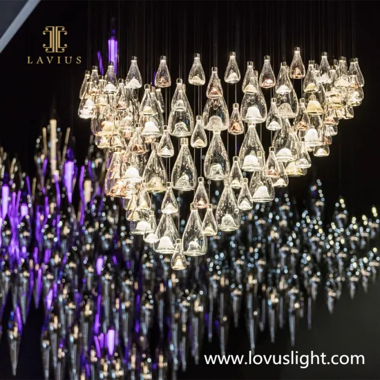 Light luxury custom drift bottle shape chandeliers Science and Technology Museum function room chandeliers Custom creative