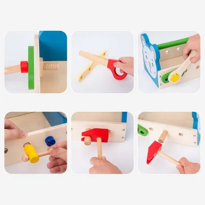 Cartoon Montessori Kids Wooden tool Toys Pretend play toys Tool Fix Repair Maintainance Learning Educational toys for children