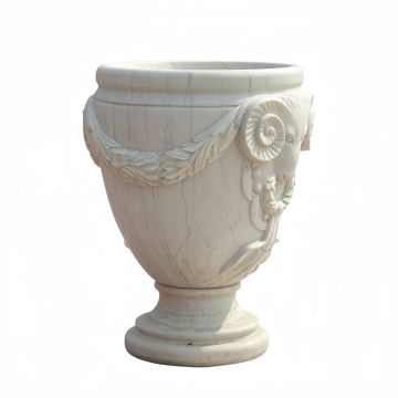 Elegant Ram Head Garden Urn with Marble Finish