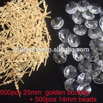 14mm Octagon Beads + 25mm Metal Buckles Clear Christmas Crystal Chandelier Parts