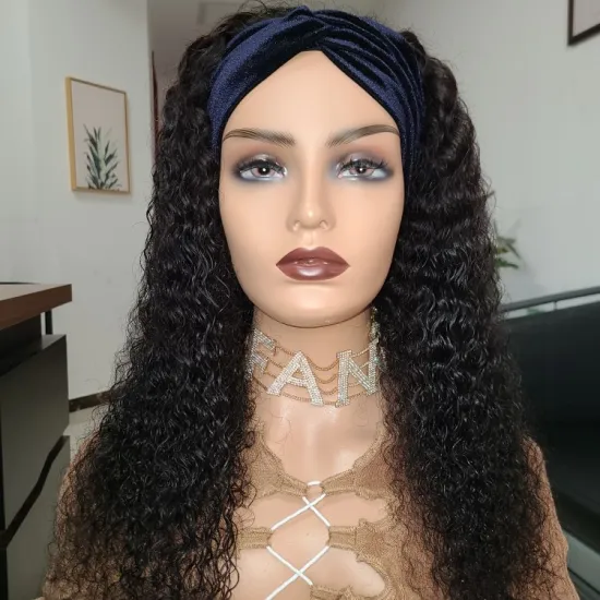 100% human hair kinky curly Brazilian Headband glueless Human Hair Wigs For Black Women free Hair band