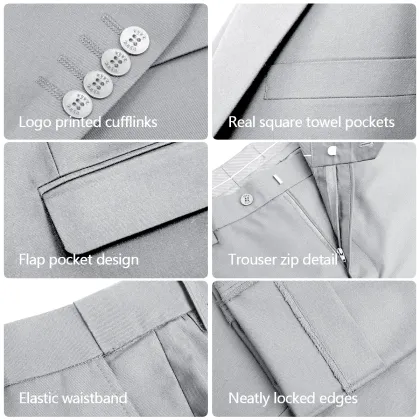 WYWK 2 Piece Men's Suit Wedding Party-Light Gray-S